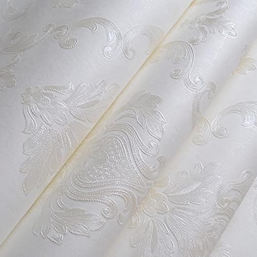 AMINAH DECO Cream White Damask Decorative Floral Wallpaper - Image 4