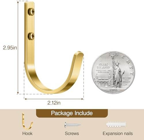 10 Pack 22LB Wall Hooks for Hanging Towel/Coat, Brushed Gold - Image 3