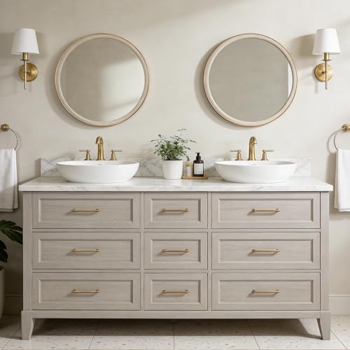 WallBeyond Round Mirror 24 Inch, Linen-Texture Circle Wall Mirror - Image 4