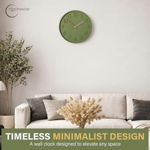Clockswise 11" Modern Minimalist Round Wall Clock Green Arabic Numerals and - Image 4