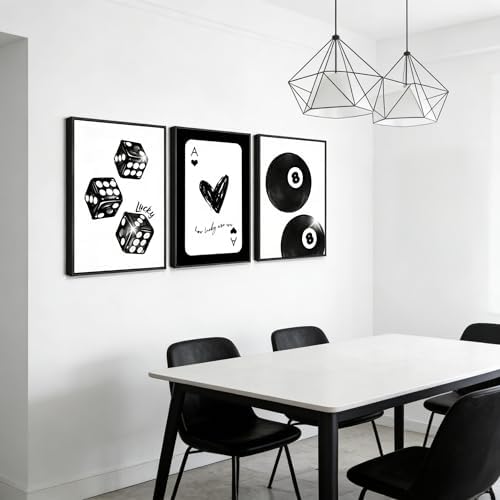 3Pcs Black and White Lucky Dice Wall Art Trendy Lucky 8 Ball Pictures Wall - Image 7