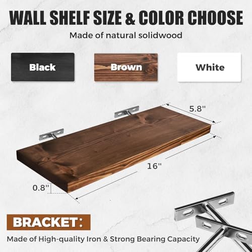 16x5.8x0.8in Floating Wall Shelves Rustic Solid Wood 2-Pack - Image 3