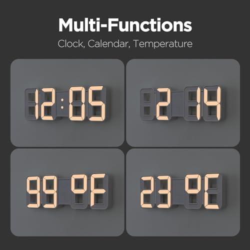 mooas 3D Pure mini White Gold LED Clock, 8.5" Multi-Function, Wall/Table - Image 3