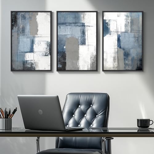 Framed Blue and Gray Abstract Modern Wall Art, 3 Piece Set, 16x24 In - Image 4