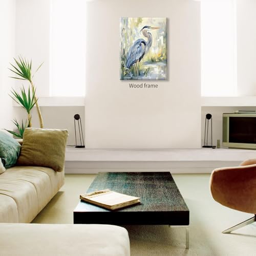 Blue Heron Canvas Wall Art Watercolor Sea Bird Poster 12X16 inch Framed Coastal - Image 4