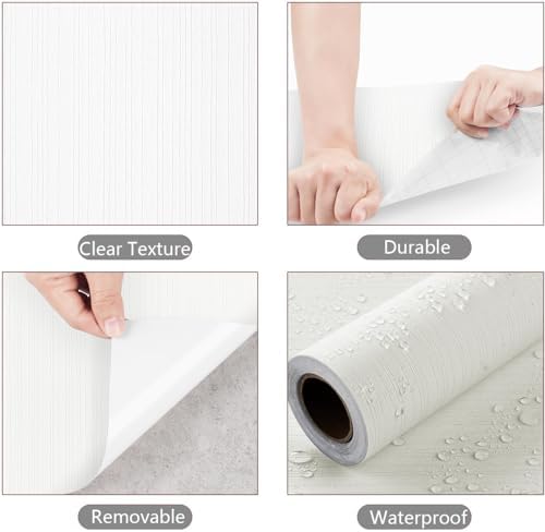 YENHOME 17.7"X200" White Grasscloth Peel and Stick Wallpaper Textured Wallpaper - Image 5