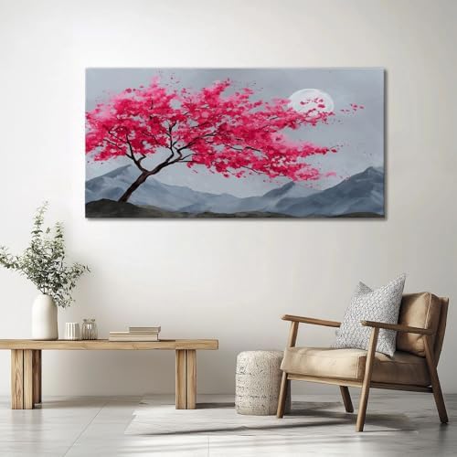 Canvas Wall Art Watercolor Japanese Sakura Tree Mountains, Waterproof Modern - Image 4