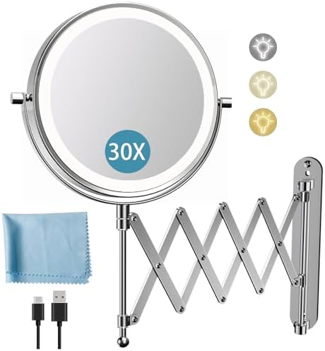 8" Rechargeable Wall Mounted Makeup Mirror Double Sided Magnifying by FASCINATE