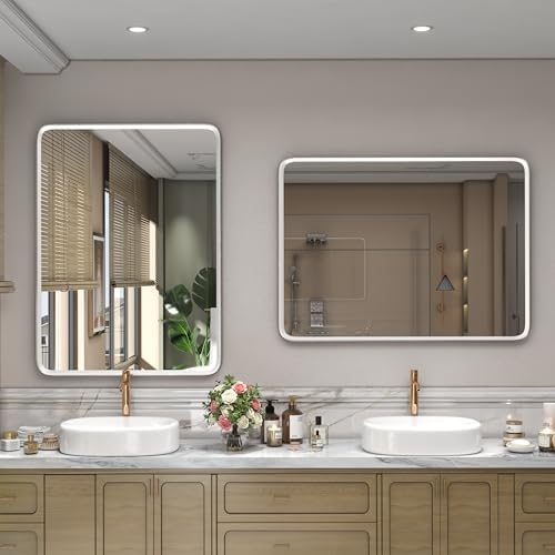24x32 Silver Bathroom Mirror, Rounded Rectangle Mirror - Image 5