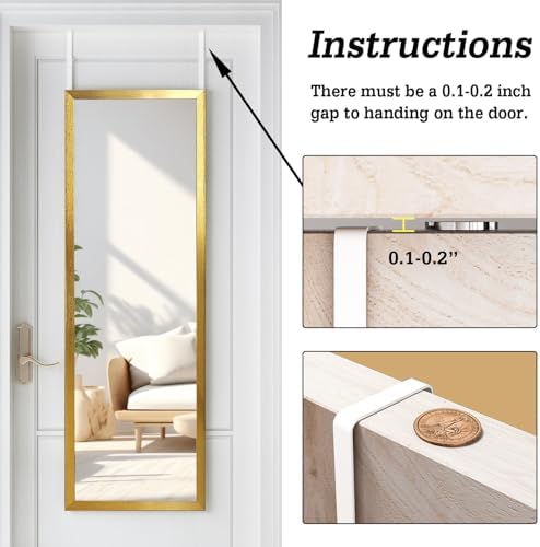 whitebeach 48" x 16" Over The Door Full Length Mirror Hanging Door Mirror Wall - Image 3