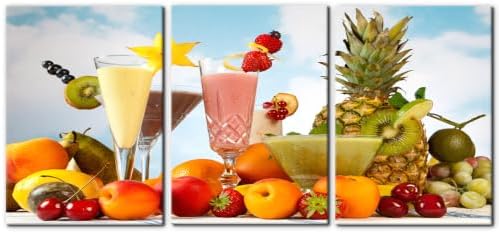 Pacimo Canvas Art Wall Decor 3 Pieces Summer Fruits Milkshake Smoothie on Table by Pacimo