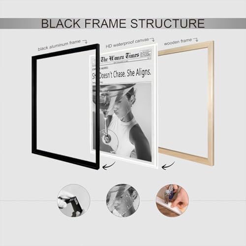 Vintage Black And White Newspaper Canvas Wall Art She Doesn'T Chase She Aligns - Image 3