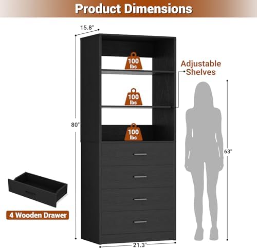 Aheaplus Closet Drawers System, 21.3" Wood Closet Organizer - Image 2