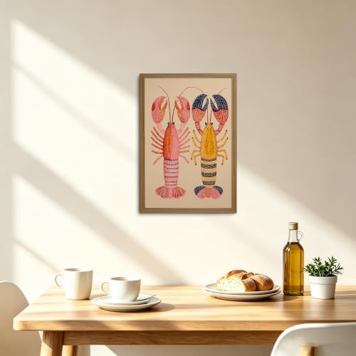Framed Colorful Lobster Wall Art Nautical Canvas Print Coastal Decor - Image 3