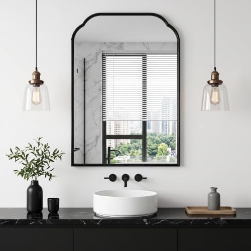 36"x24" Black Bathroom Scalloped Mirror, Rust-Proof Metal Frame - Image 7
