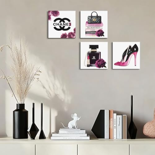 4 Pcs Framed Fashion Canvas Wall Art Pink Pictures Wall Decor - Image 5