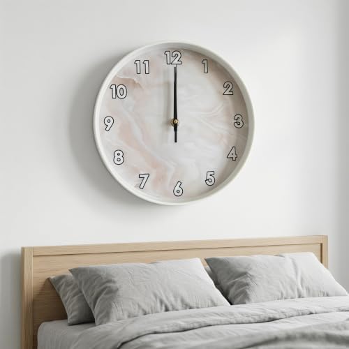 Beige White Marble Texture Luxury wall Clock Silent Non Ticking Battery - Image 7