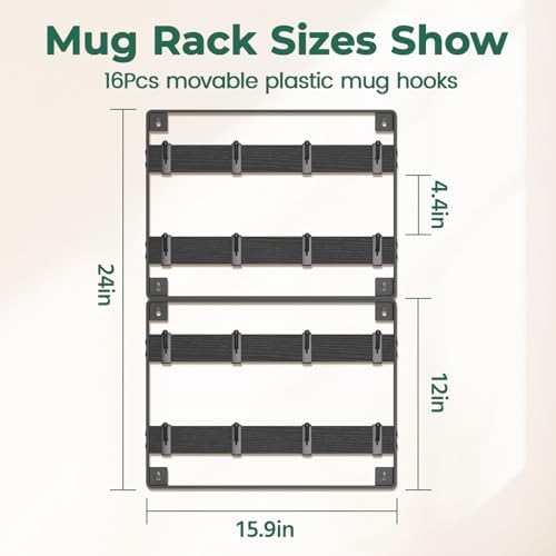 EsLuker.ly Mug Holder Hanger Cup Display Rack Wall Mounted, 2 Pack Black - Image 2