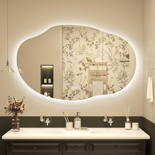 Irregular-Shaped Backlit LED Lighted Bathroom Mirror 48x30 by LuxulumMirror