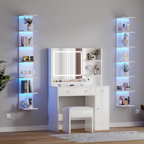 Qupui 7 Tier Wall Shelf with LED Light, 57 Inch Floating - Image 3