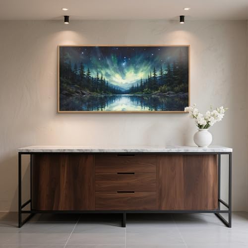 Luminous Northern Lights Forest Lake Framed Canvas Wall Art Set-40"x20"x1 - Image 3