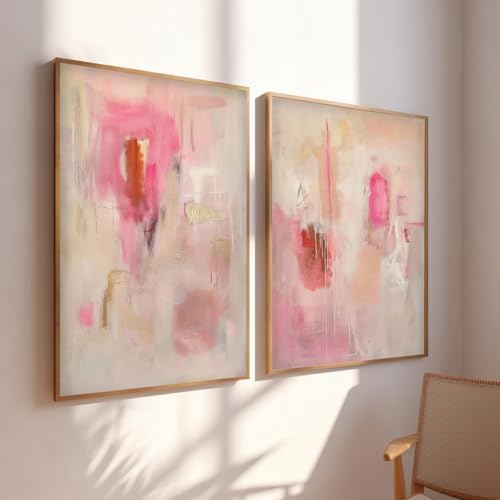 ZHGYGBN Modern Wall Art Pink Beige Abstract Set of 2 16x24 Inch Unframed - Image 2
