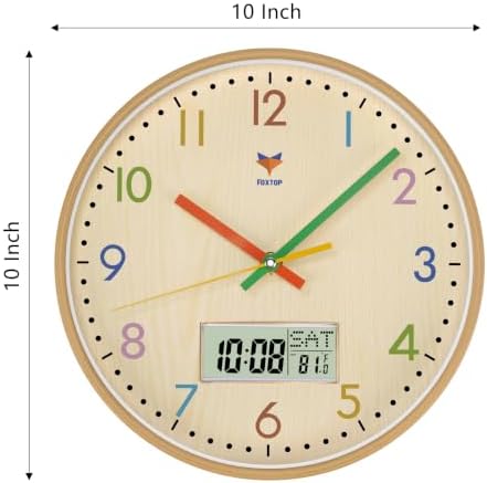 Foxtop 10" Digital and Analog Wall Clock Silent Kids Clock - Image 2