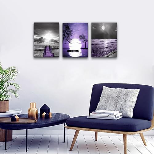 Lapremoly Black And White Purple Ocean Landscape Large Wall Decor - Image 4