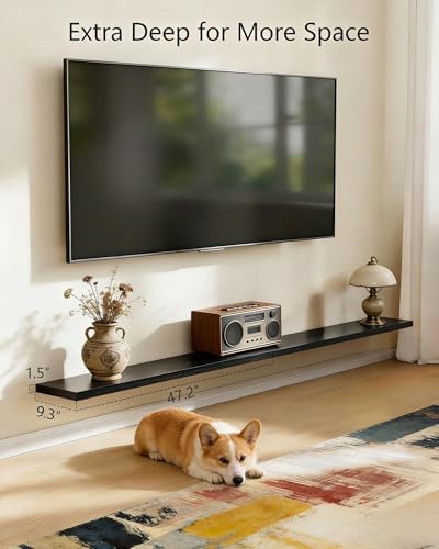 Vervida® Black Floating Wall Shelves 47.2 in Set of 3 Extra Large - Image 5