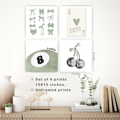okaxscm Sage Green Coquette Trendy Preppy Wall Art Prints Set of 4, Coquette - Image 3