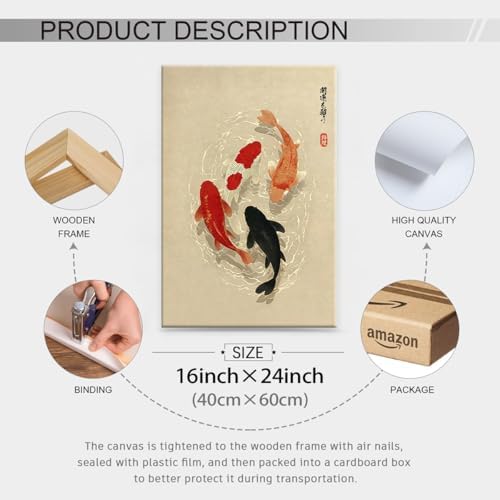 Japanese Koi Fish Canvas Poster Trendy Animal Aesthetic Wall Art 16x24 inch - Image 2