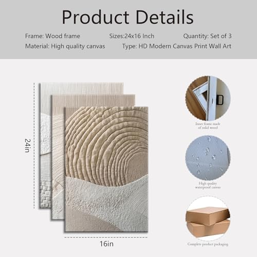 Neutral Abstract Wall Art Set of 3, Minimalist Textured Canvas Decor - Image 7