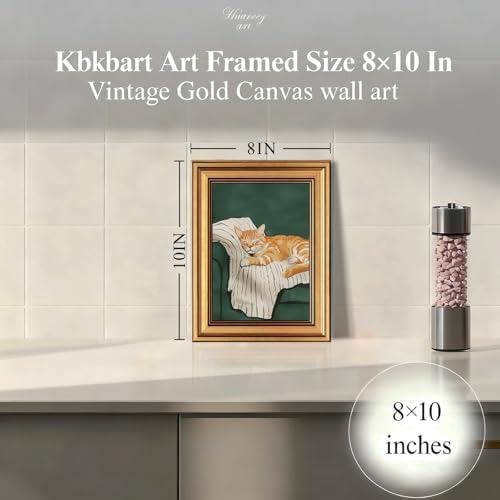 KBKBART Gold Framed Cat Wall Art, Cute Cat Sleeping on Couch Wall Decor - Image 3