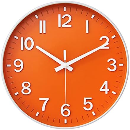 HZDHCLH 12 Inch Silent Wall Clock Battery Operated Non Ticking Orange White by HZDHCLH