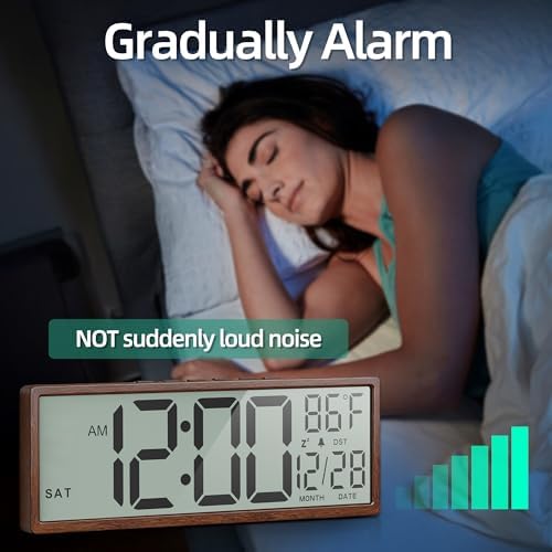 Digital Wood Wall Clock with Battery Operated, Large Number with Temperature - Image 6