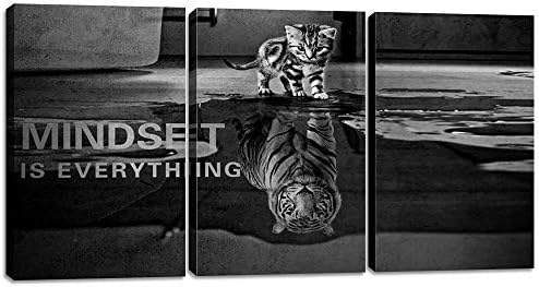 Motivational Canvas Print Wall Art Cat Poster Positive Decor 3 Pieces by Yetaryy