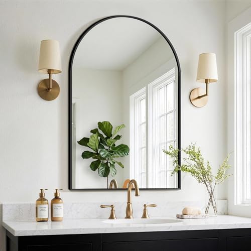 FGU Arched Bathroom Mirror for Over Sink 38"x26" Black Vanity Mirror by Unknown