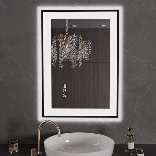 LOAAO 20"X28" LED Bathroom Mirror Black Framed by LOAAO