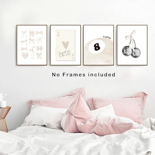 okaxscm Beige Coquette Trendy Preppy Wall Art Prints Set of 4, Coquette Room - Image 4