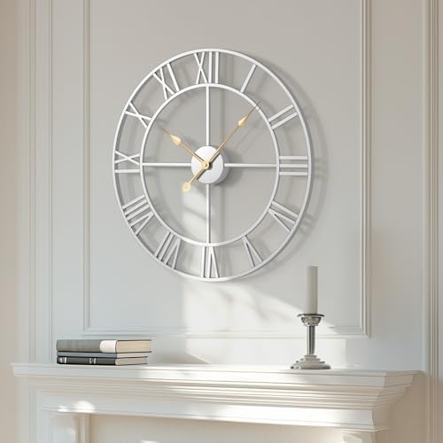 Cuspin 24 Inch Wall Clock Large Silver Decorative Modern Metal Clocks by Cuspin
