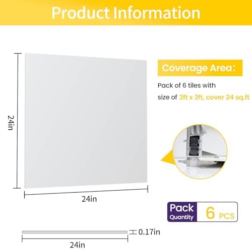 6 PCS 2x2 FT White Ceiling Tiles, 24x24 Inch PVC Waterproof Smooth Drop Ceiling - Image 2