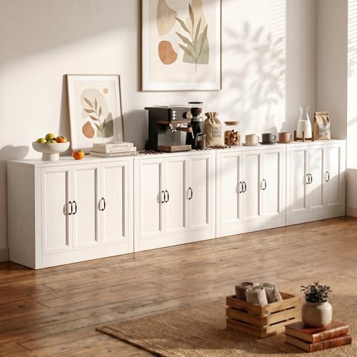 156" Modular Buffet Sideboard Cabinet Set of 4, Extra Long Storage Cabinet by Foxemart