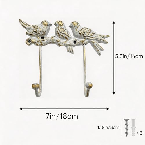 Vintage Cast Iron Bird Wall Hook White & Gold - Image 2