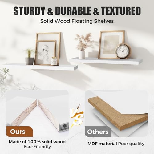 24x5.8x0.8in Floating Wall Shelves Rustic Solid Wood 2-Pack - Image 4