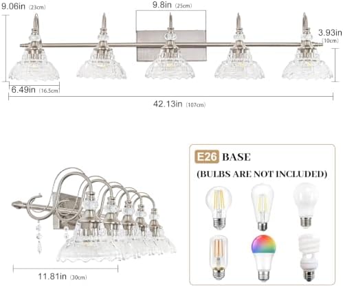 Brushed Nickel Bathroom Vanity Light, 5-Light Nickel Finish Wall Sconce - Image 6