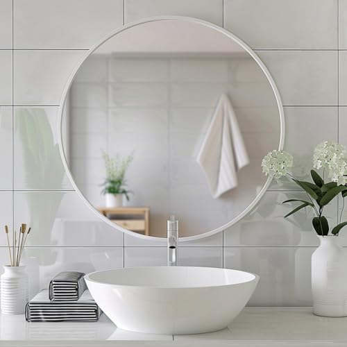 Sunniry Small Round Mirror, 16 inch White Circle Mirror, Matte Metal Frame - Image 3