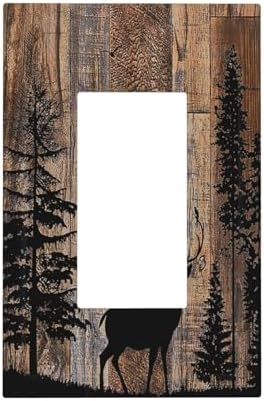 Decorative Outlet Covers Rustic Forest Antler Elk Deer Silhouettes Animals Wood by Lightswitchcovers