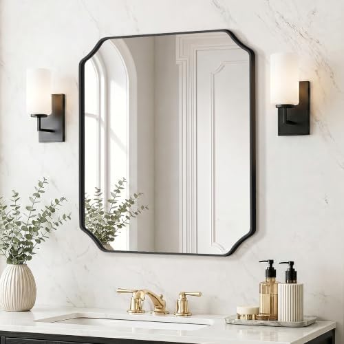Delma Bathroom Vanity Mirror, Scalloped Round Corner Wall Mirror, by Delma
