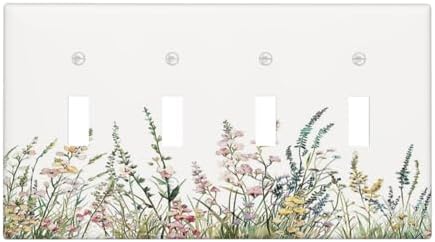 Light Switch Covers Boho Wildflower Green Leaves Rustic Floral Botanical Quad by Lightswitchcovers