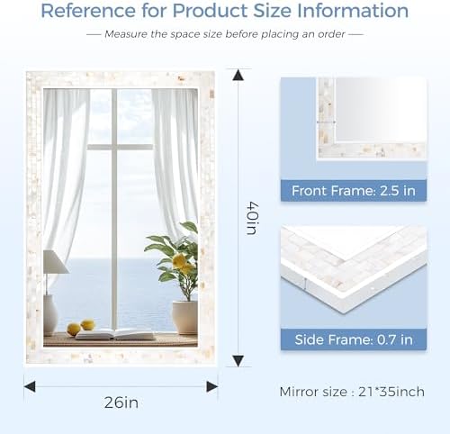 White Framed Bathroom Coastal Mirror 26x40 Inch - Image 3